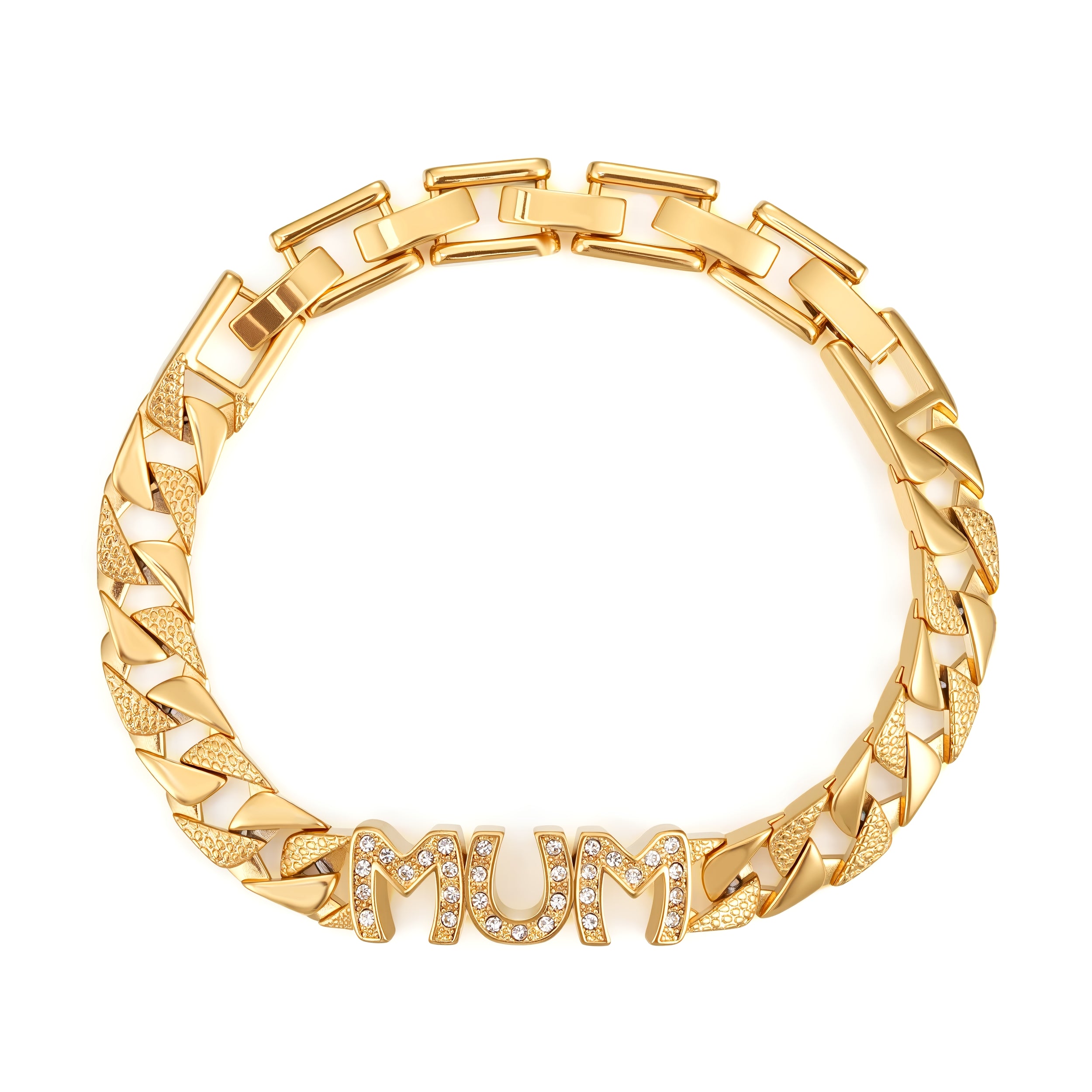 8mm Mum Cuban Bracelet Full Link Clear Stones 8” Gift Jewellery for Her
