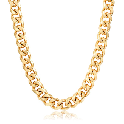 15mm Gold Cuban Link Chain Necklace 24 Inches Heavy 206g Solid Statement Jewellery
