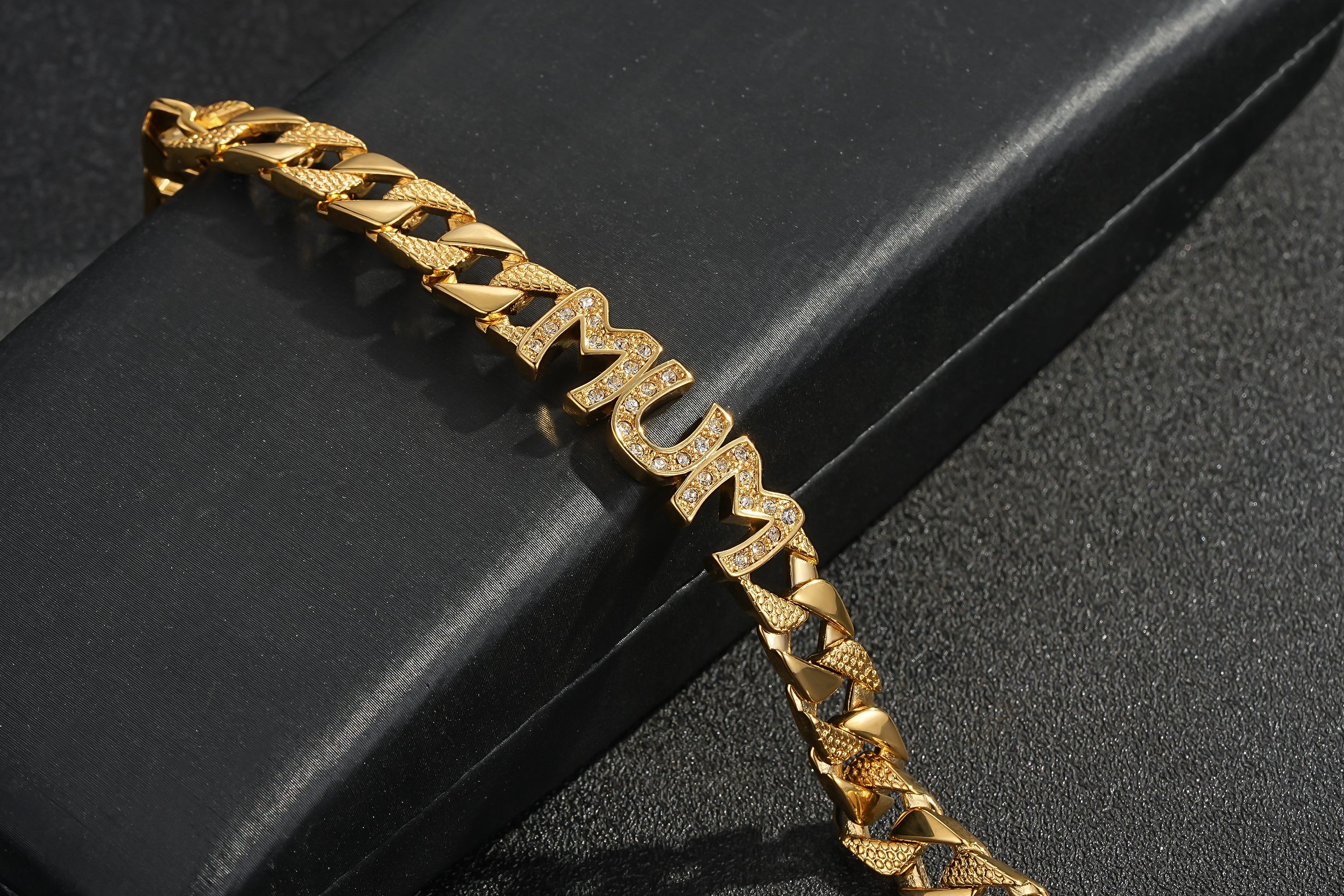 8mm Mum Cuban Bracelet Full Link Clear Stones 8” Gift Jewellery for Her