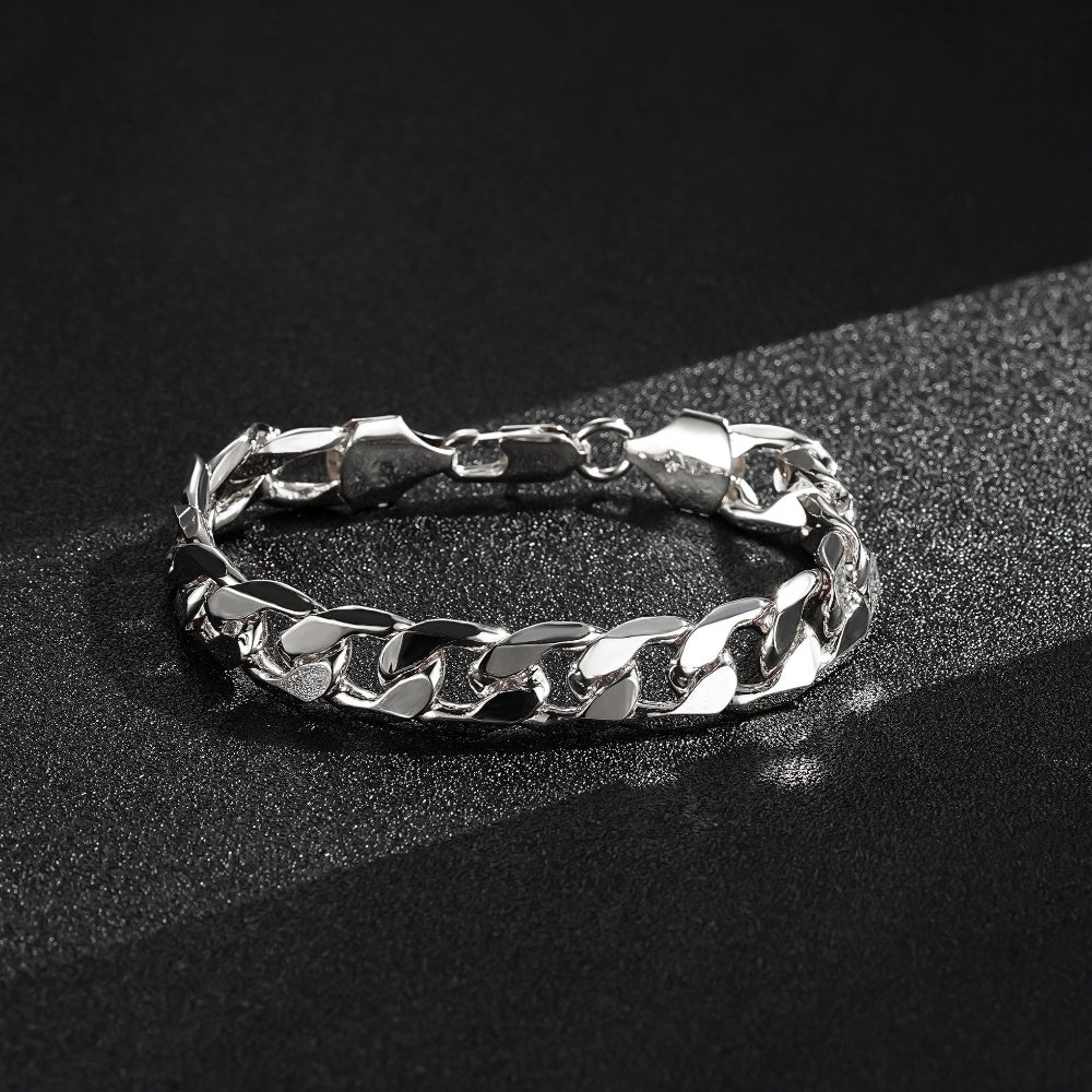 9mm Silver-Filled Bonded Cuban Curb Bracelet – 8 Inches