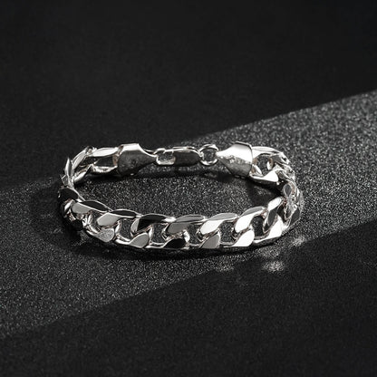 9mm Silver-Filled Bonded Cuban Curb Bracelet – 8 Inches