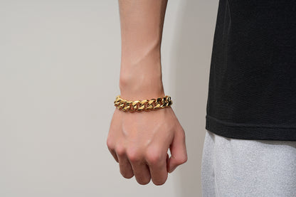 15mm Gold Cuban Link Bracelet 8 Inches Heavy 65g Solid Statement Chain Jewellery