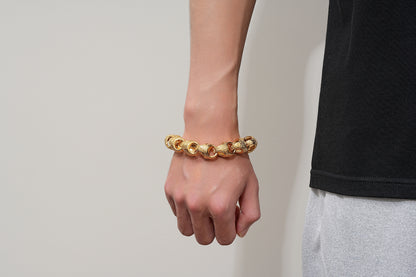 17mm Gold Acorn Link Bracelet 8–8.5” Heavy Patterned XL Statement 104g Jewellery