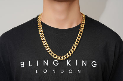 15mm Gold Cuban Link Chain Necklace 24 Inches Heavy 206g Solid Statement Jewellery