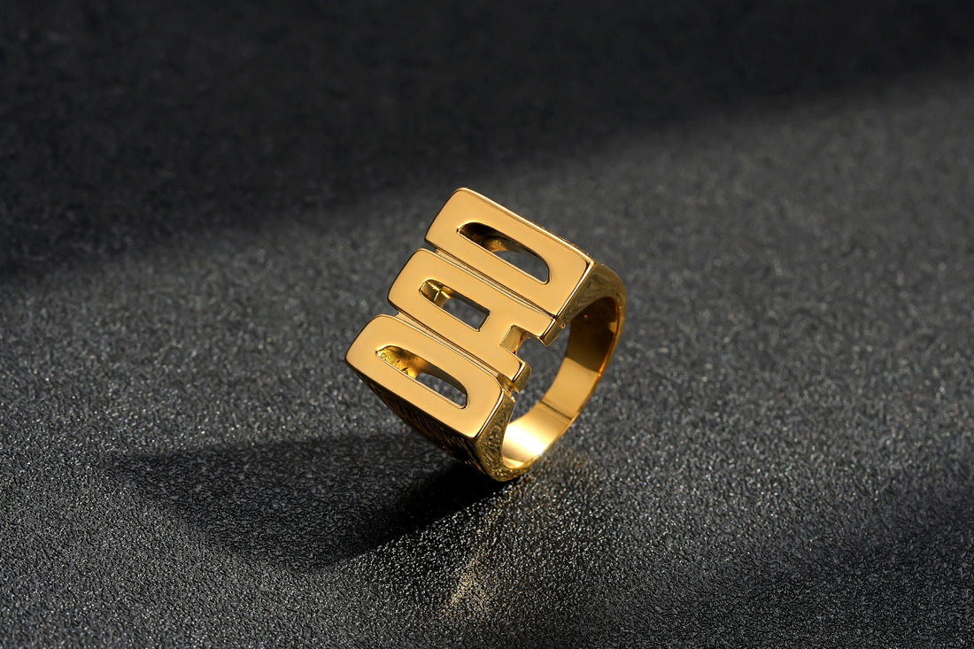 Gold Best Dad Ever Ring – Barked Sides (Sizes 10, 11, and 12)
