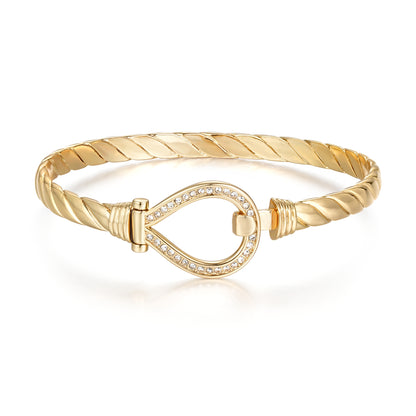 New 6mm Gold Closed Loop Bangle with Stones 8 Inch