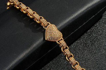 Gold Heart Charm Bracelet with Clear Stones 7.5–8” Wrist 27g Jewellery Gift