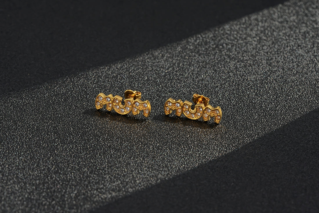 Yellow Gold CZ MUM Stud Earrings 3g Women’s Jewellery Gift
