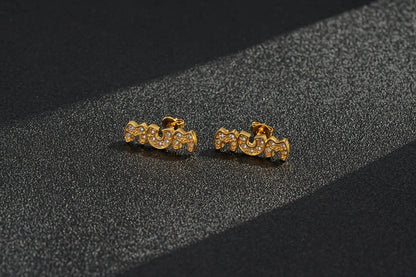 Yellow Gold CZ MUM Stud Earrings 3g Women’s Jewellery Gift