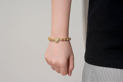 Gold Heart Charm Bracelet with Clear Stones 7.5–8” Wrist 27g Jewellery Gift