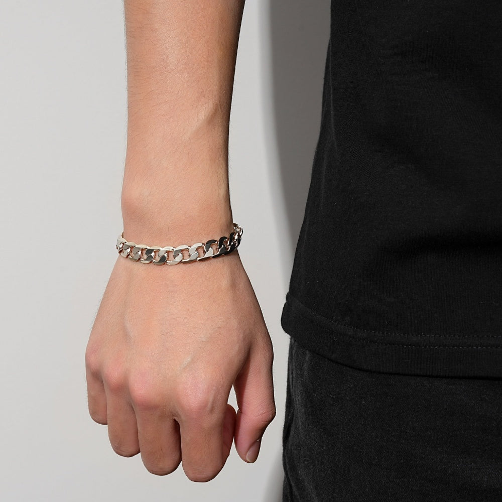 9mm Silver-Filled Bonded Cuban Curb Bracelet – 8 Inches