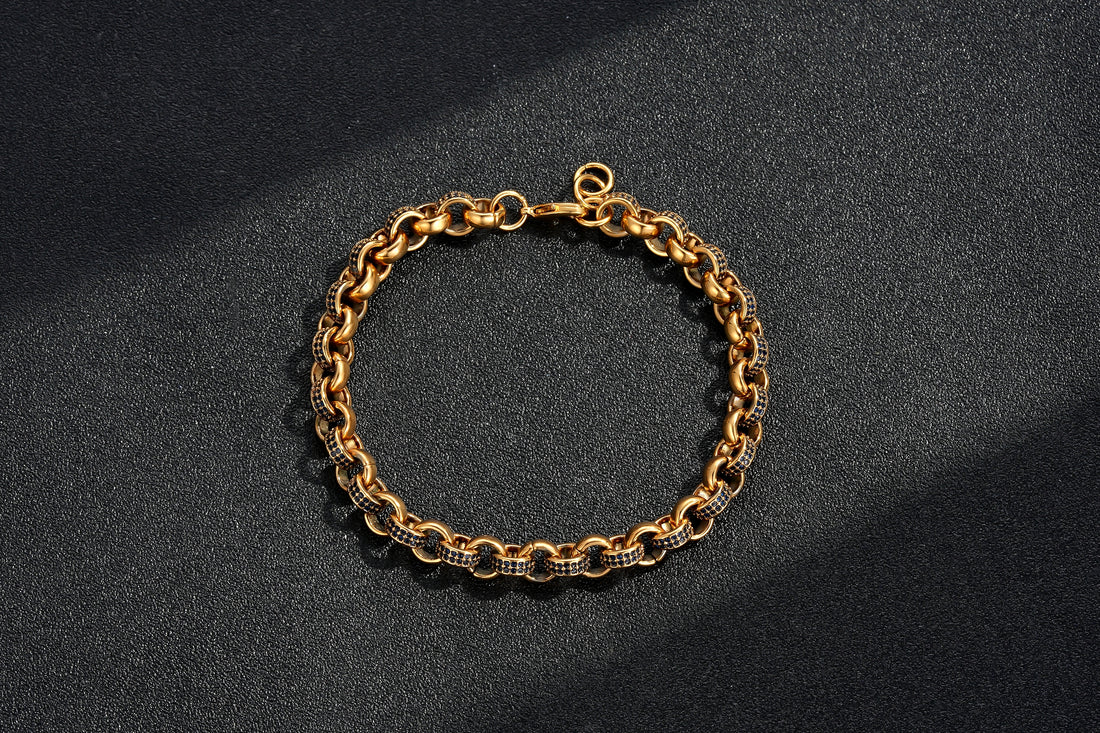 8mm Gold-Filled Dark Blue Stone Belcher Bracelet, 8 Inches