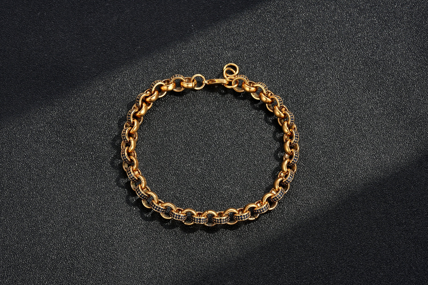 New 8mm Gold-Filled Dark Blue Stone Belcher Bracelet, 8 Inches