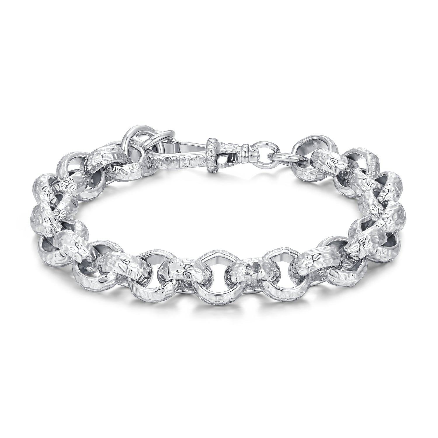 New 12mm Diamond-Patterned Belcher Bracelet with Albert Clasp – Premium Silver-Filled, 8 Inch