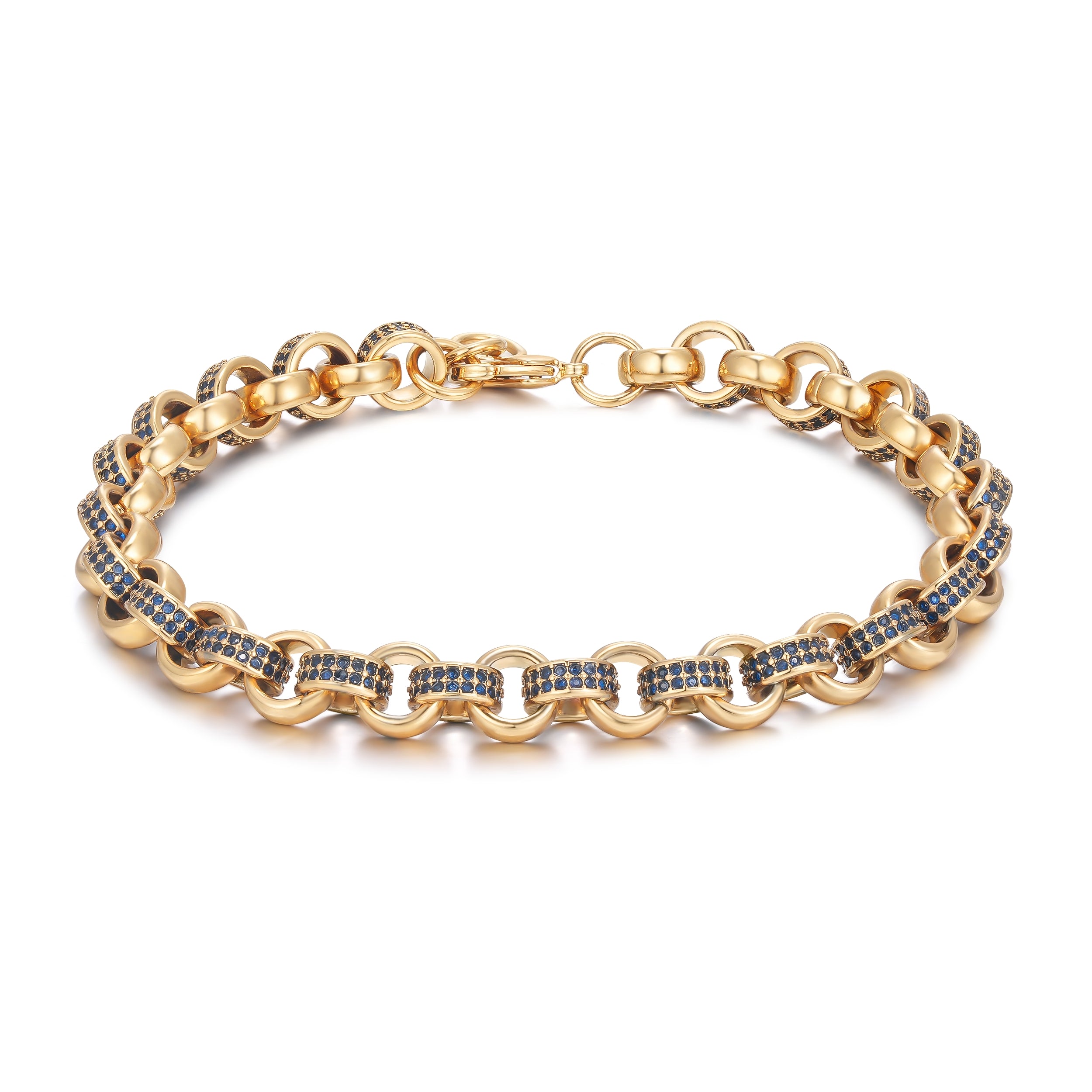 New 8mm Gold-Filled Dark Blue Stone Belcher Bracelet, 8 Inches