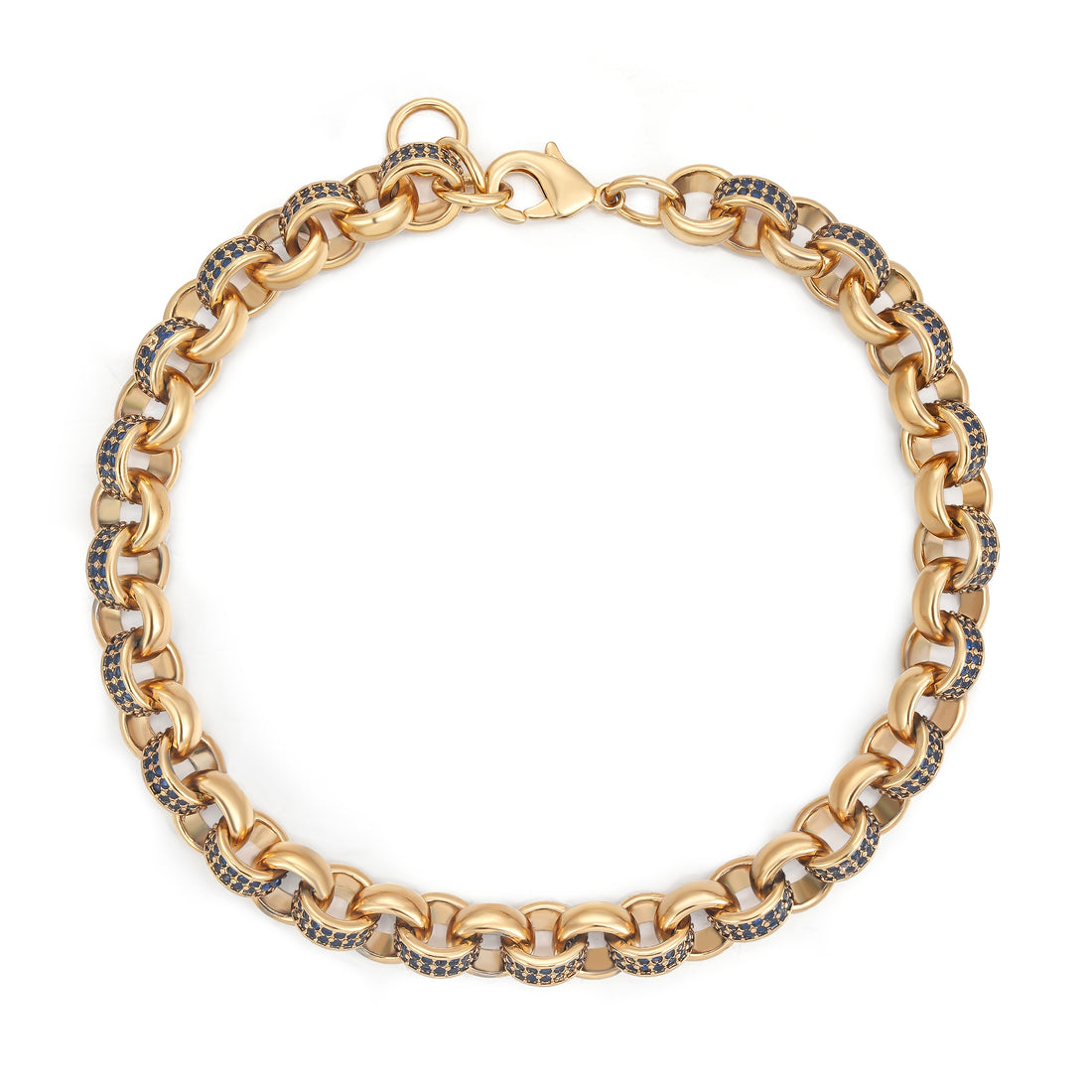 8mm Gold-Filled Dark Blue Stone Belcher Bracelet, 8 Inches