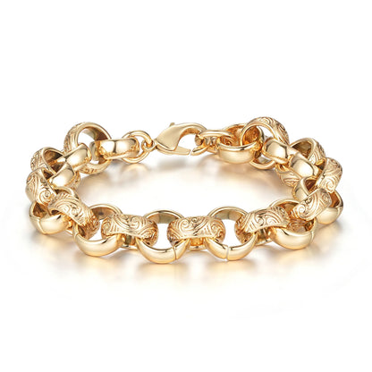 Gold Ornate Filigree Belcher Chain &amp; Bracelet Set 15mm