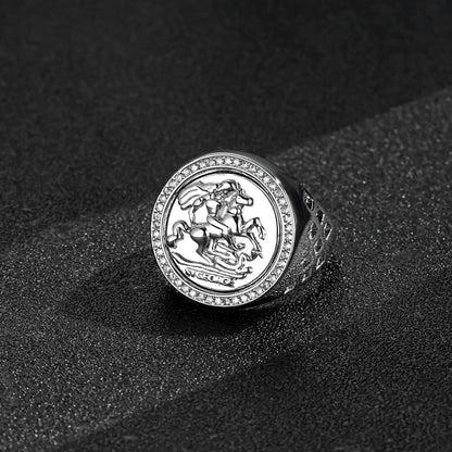 Silver St George Sovereign Ring Adjustable Size 8.5 Q 11g Classic Men’s Jewellery