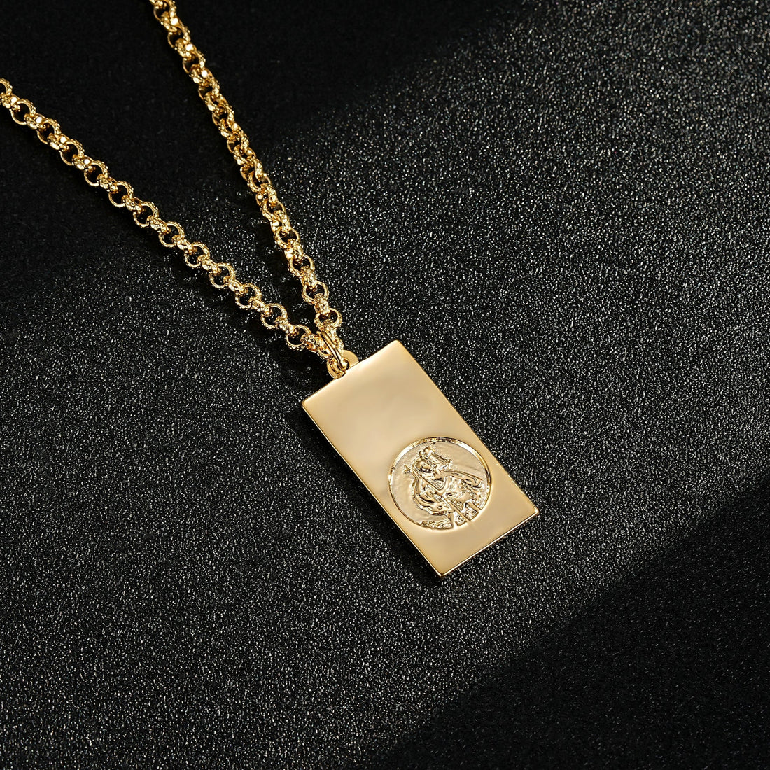 Gold St Christopher Ingot Bar Pendant 22 Inches