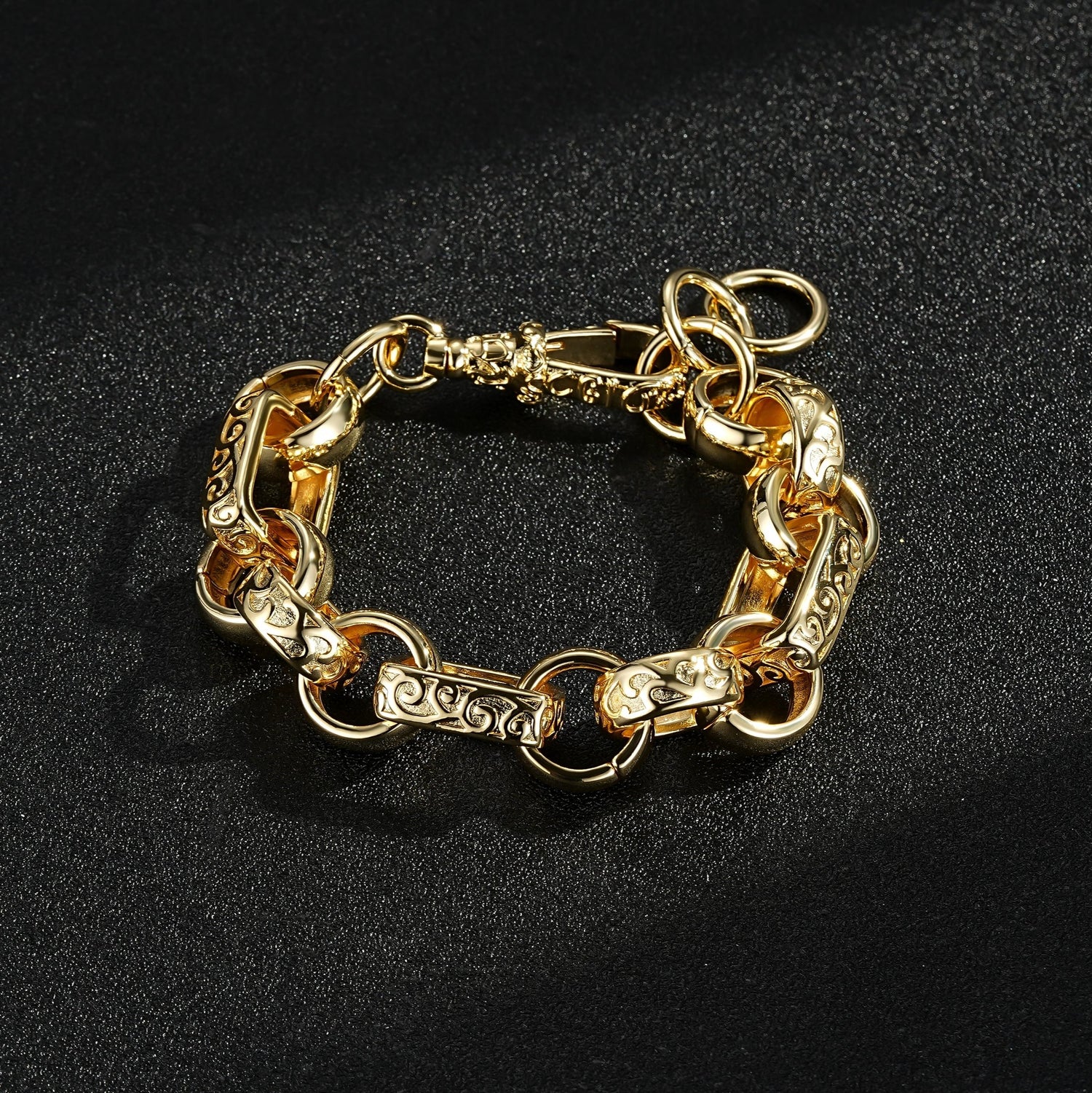 10mm wide gold gypsy Belcher bracelet, 8-8.5 inches, 45 grams.