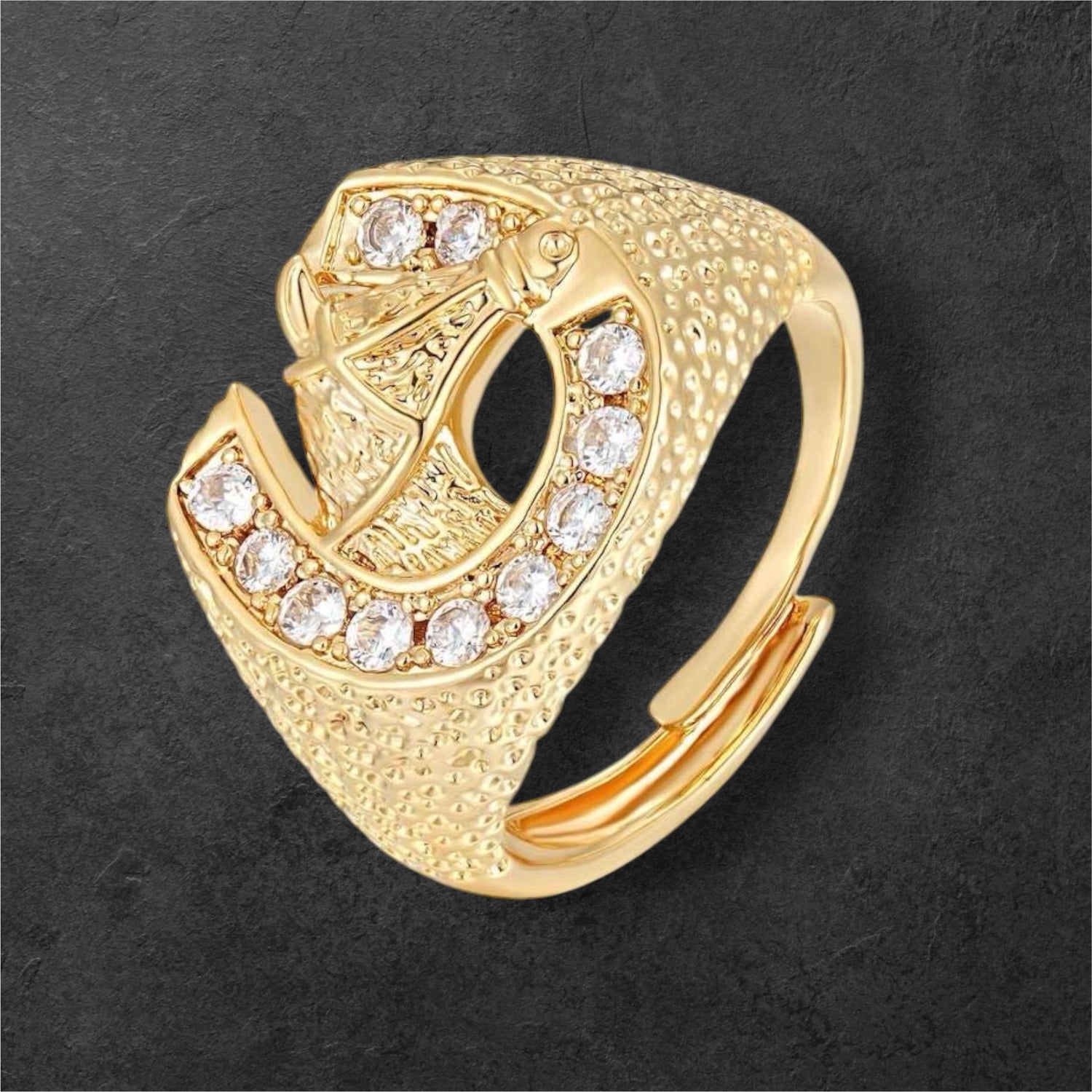 Gold Horseshoe Ring with Stones Size T Adjustable