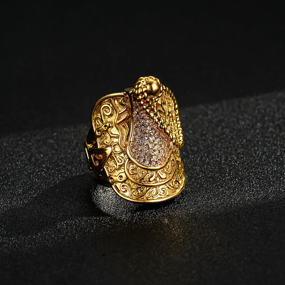 Heavy Gold XXXL Saddle Ring with Stones, Size V