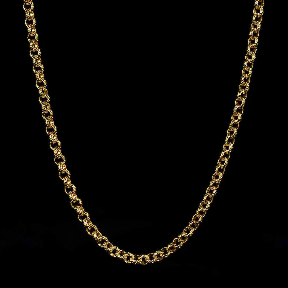 Gold Diamond-Cut Patterned Belcher Chain 4mm