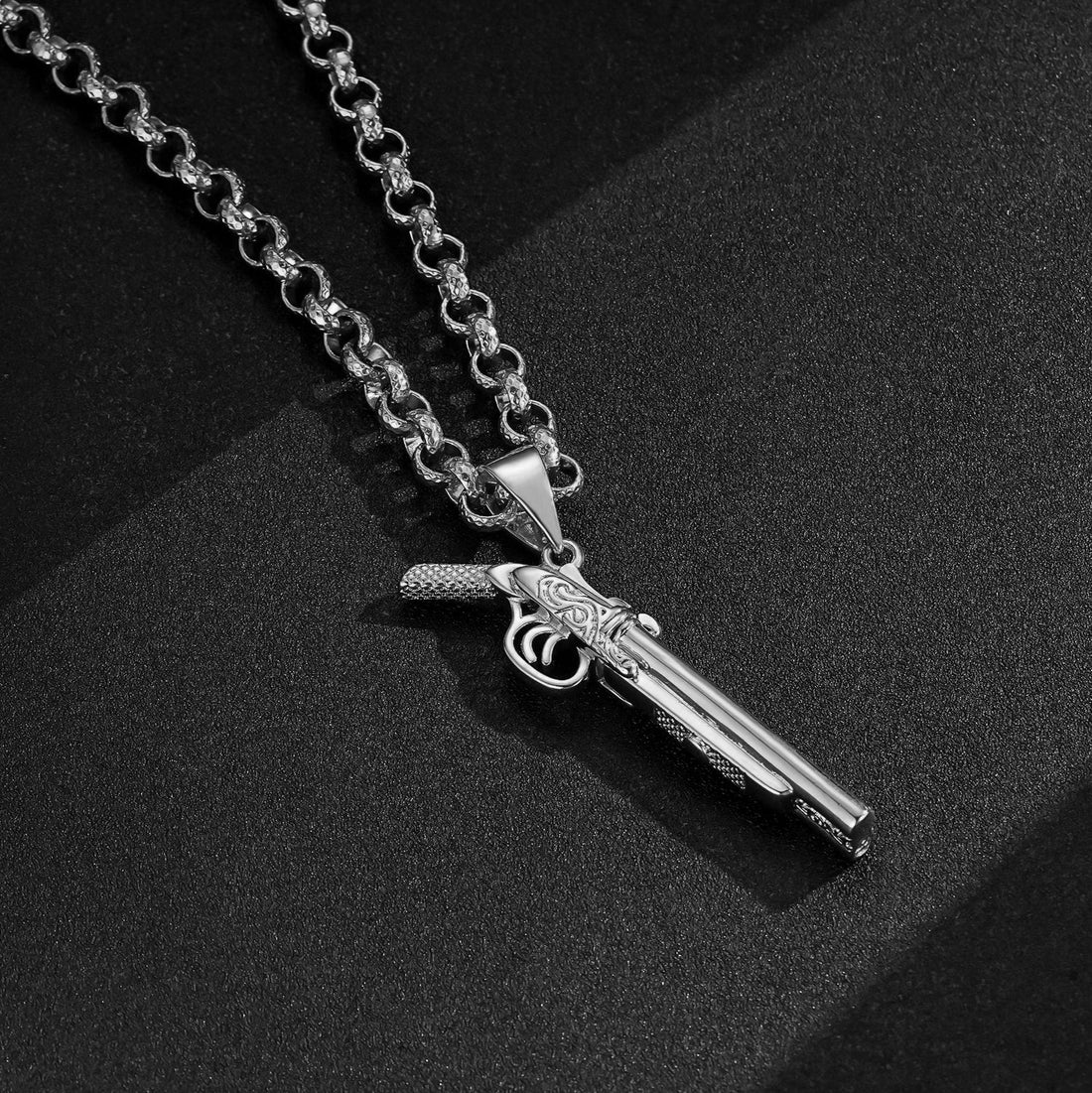 Silver Filled Bonded Double Barrel Shotgun Pendant  24 Inch