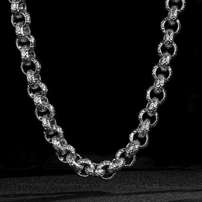 Silver Leopard-Print Patterned Belcher Chain 15mm