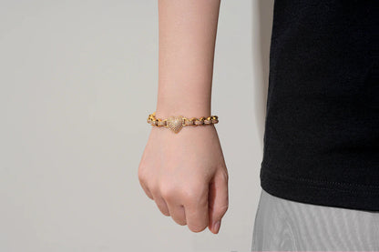 Gold Heart Charm Bracelet with Pink Stones – Fits 7.5–8” Wrist, 27g, Tarnish Resistant