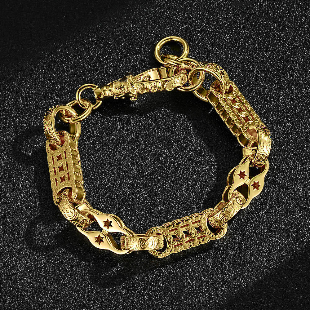 11mm Gold Filled Stars and Bars Bracelet Albert Clasp 8 Inch