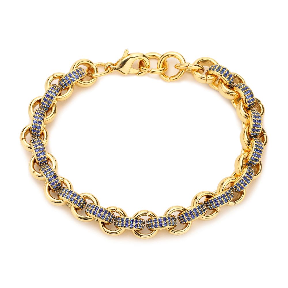 8mm Gold Dark Blue Stone Belcher Bracelet 6/7 Inches