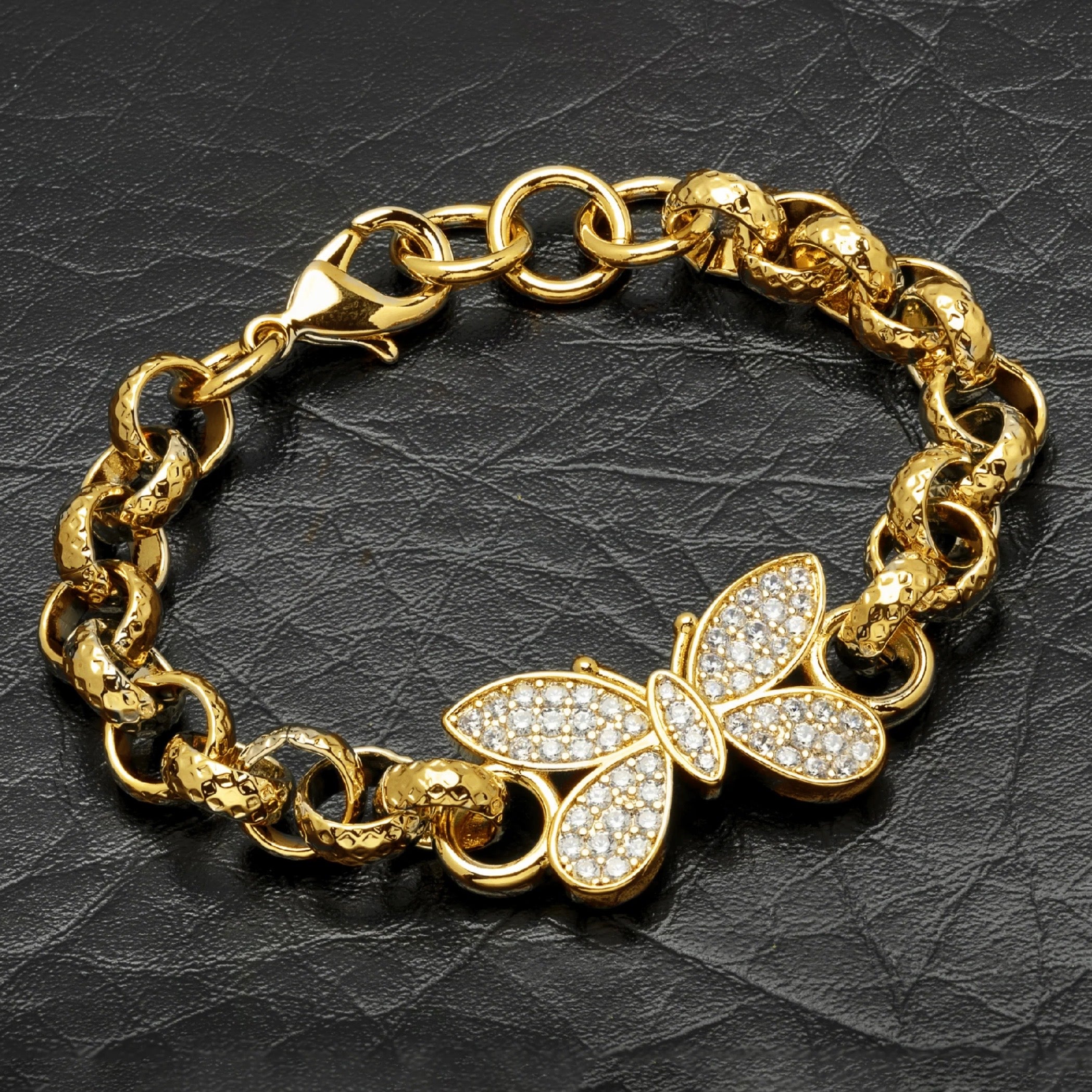 8mm Gold Butterfly Belcher Bracelet with Crystals 6–6.5 Inches