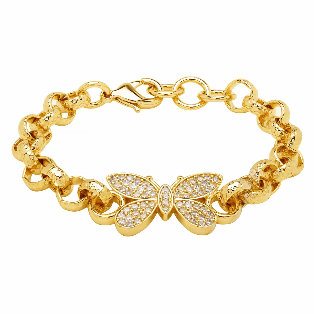 8mm Gold Butterfly Belcher Bracelet with Crystals 6–6.5 Inches
