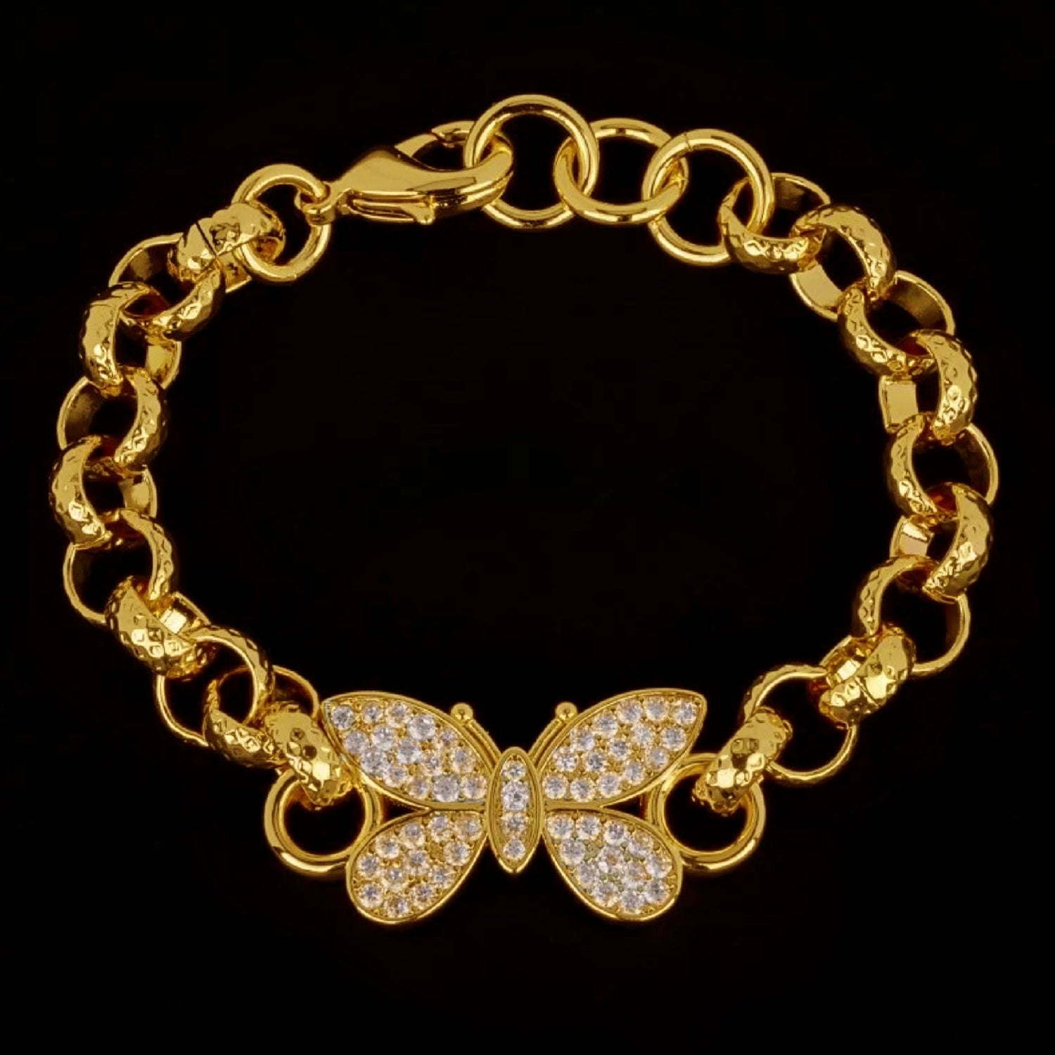 8mm Gold Butterfly Belcher Bracelet with Crystals 6–6.5 Inches