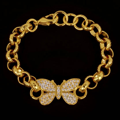 8mm Gold Butterfly Belcher Bracelet with Crystals 6–6.5 Inches