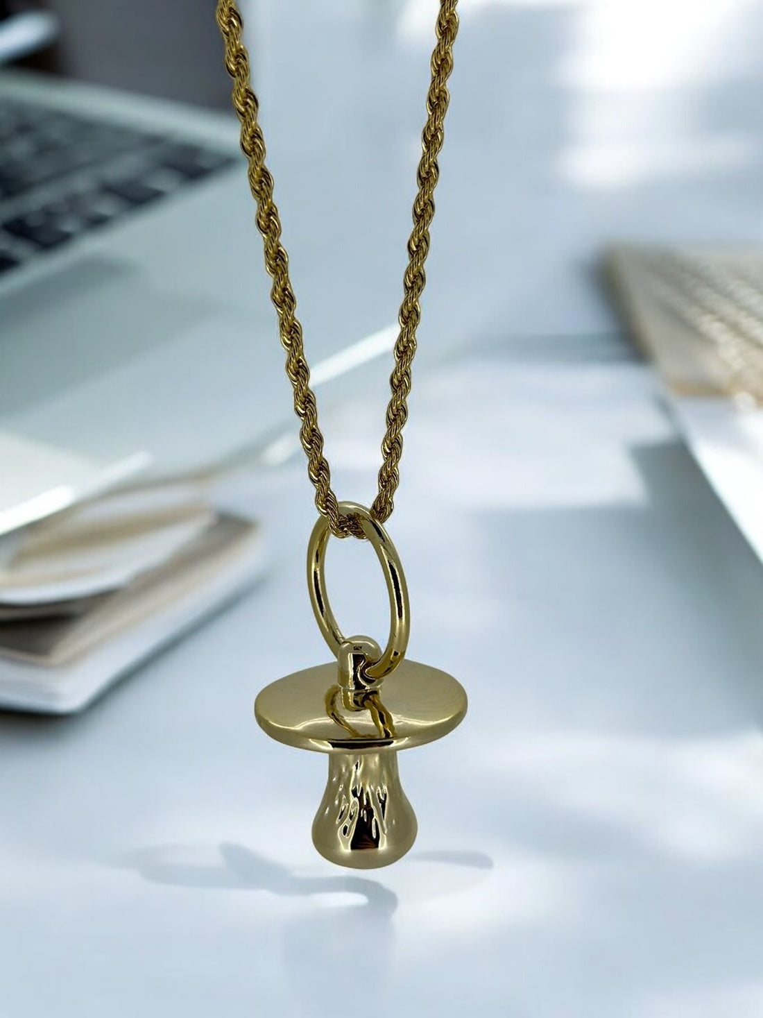 Gold Dummy Pendant Necklace 22 Inch 3mm Rope Chain