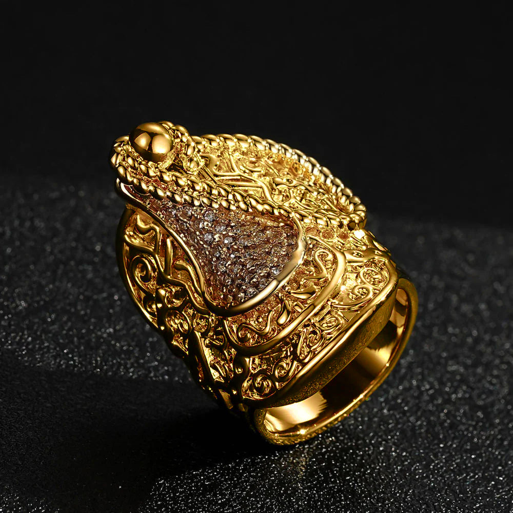 Heavy Gold XXXL Saddle Ring with Stones, Size V