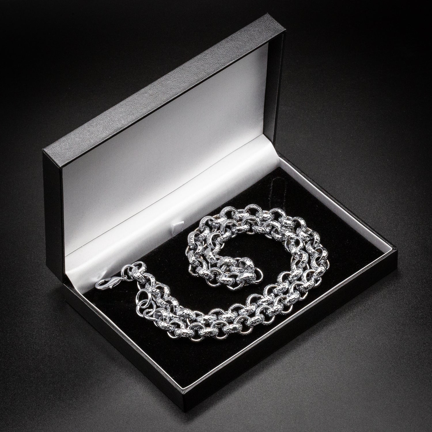 Premium 12mm Silver Plated Diamond Cut Pattern Belcher Chain 30 Inch