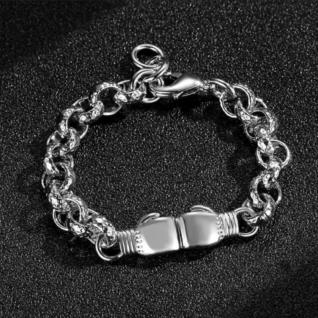 New 8mm Silver Double Boxing Glove Belcher Bracelet – 8 Inches