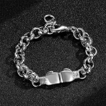 New 8mm Silver Double Boxing Glove Belcher Bracelet 8 Inches
