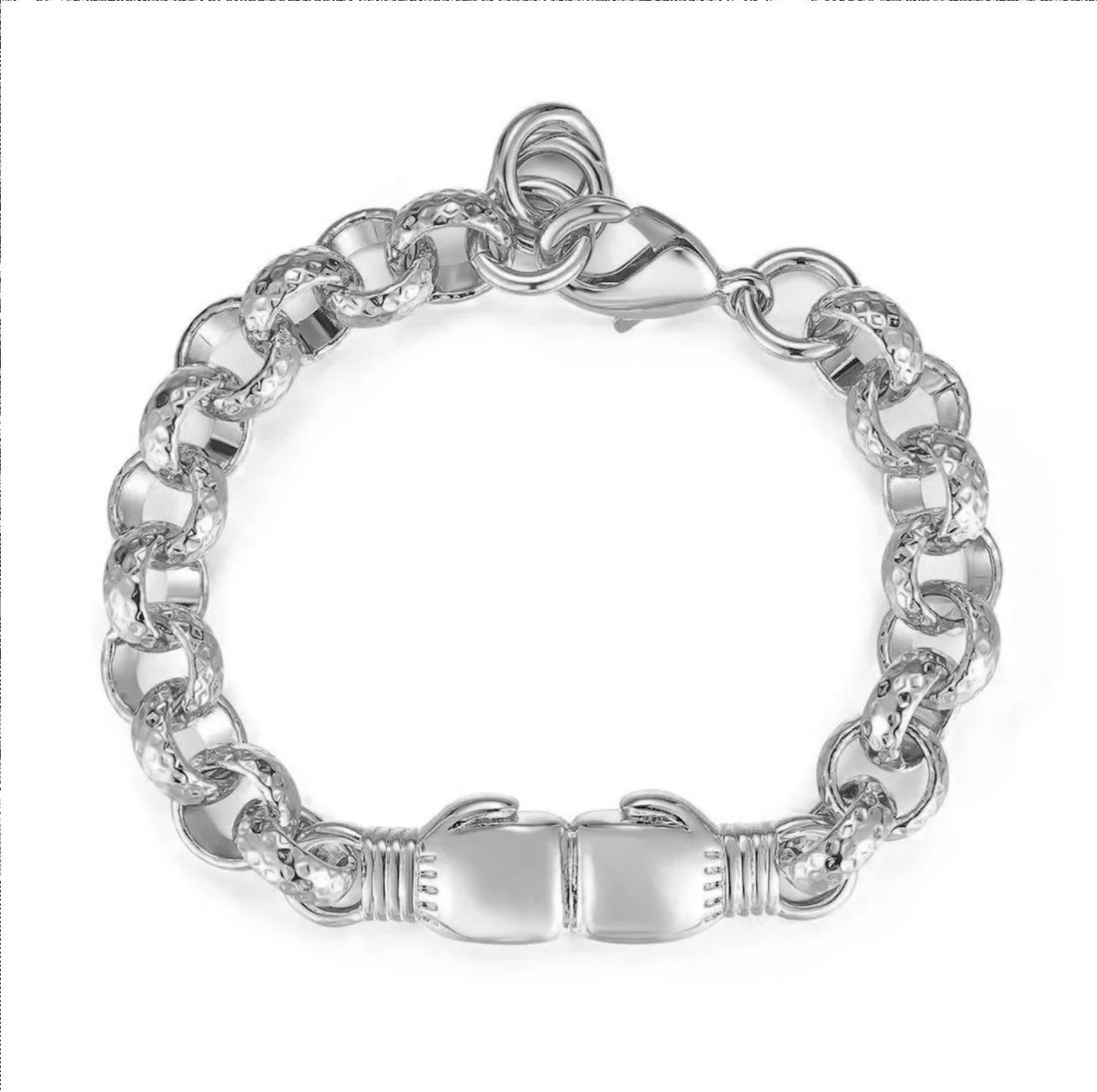 New 8mm Silver Double Boxing Glove Belcher Bracelet 8 Inches