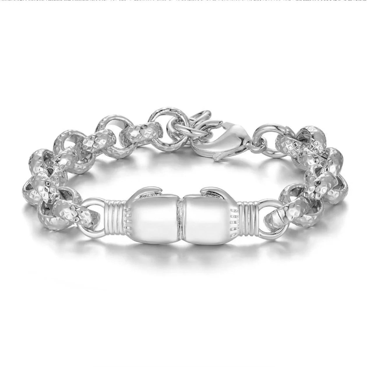 New 8mm Silver Double Boxing Glove Belcher Bracelet 8 Inches