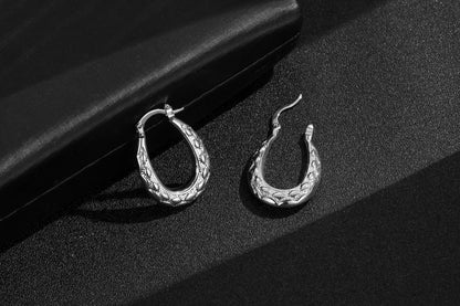 Silver Diamond-Cut Oval Creole Hoop Earrings 25mm