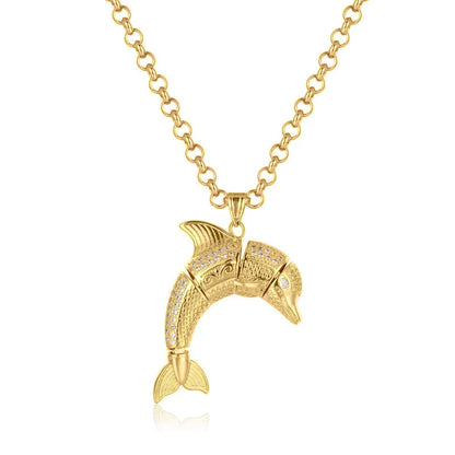 New Gold-Filled Dolphin Pendant with Stones on 22-Inch Belcher Chain