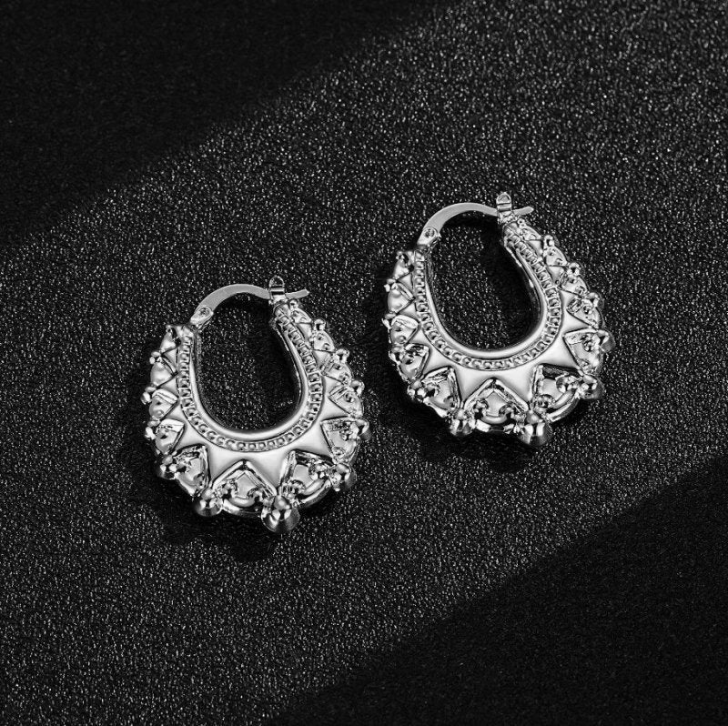 Silver Oval Gypsy Creole Earrings 25mm