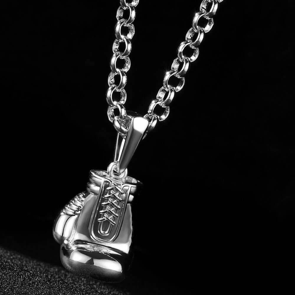 Silver Large Boxing Glove Pendant Necklace 24 Inches 7mm Belcher Chain 77g Statement Jewellery