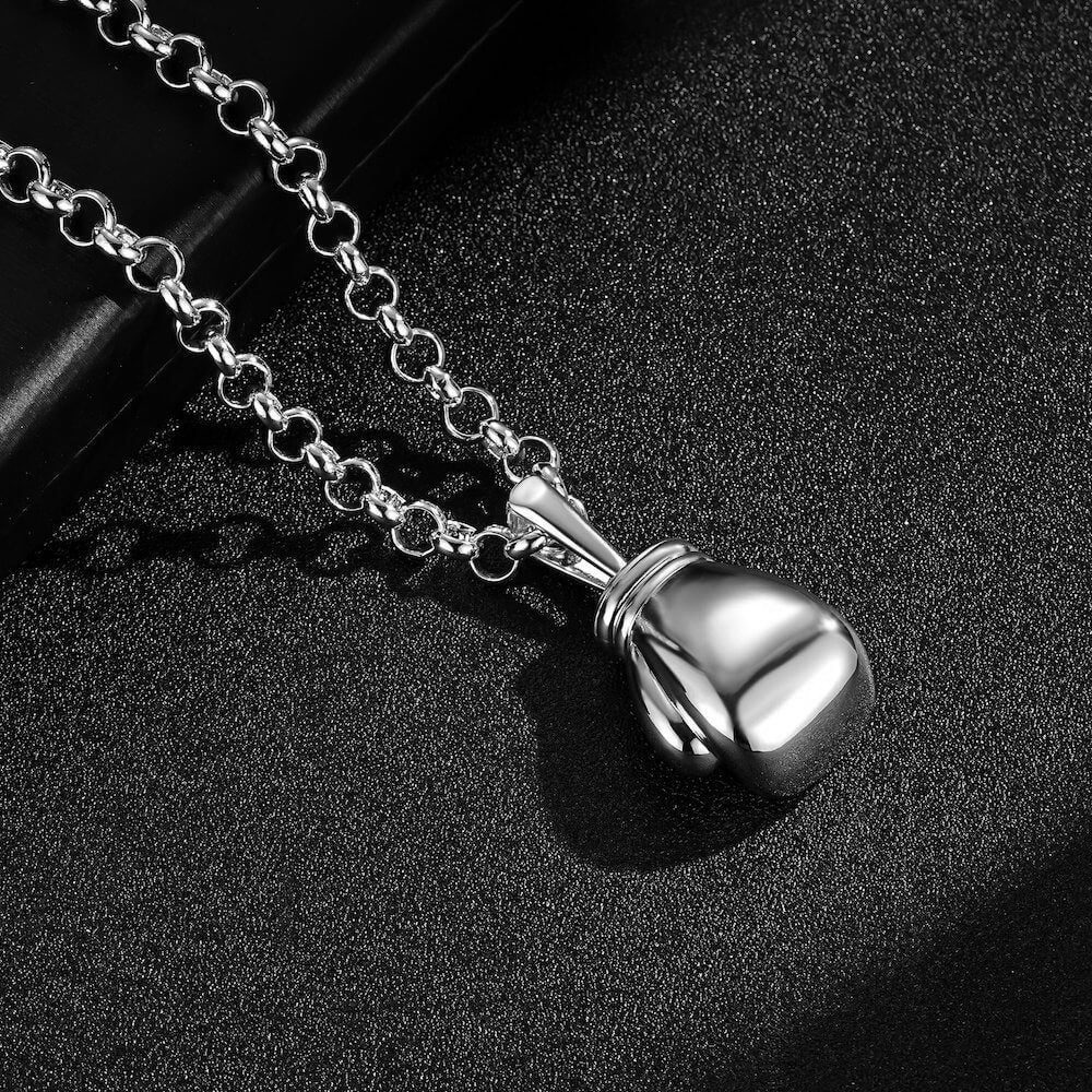Silver Large Boxing Glove Pendant Necklace 24 Inches 7mm Belcher Chain 77g Statement Jewellery