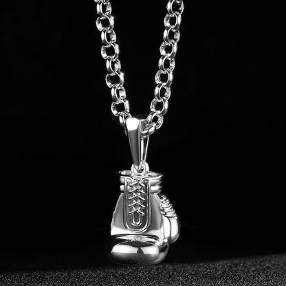 Silver Large Boxing Glove Pendant Necklace 24 Inches 7mm Belcher Chain 77g Statement Jewellery