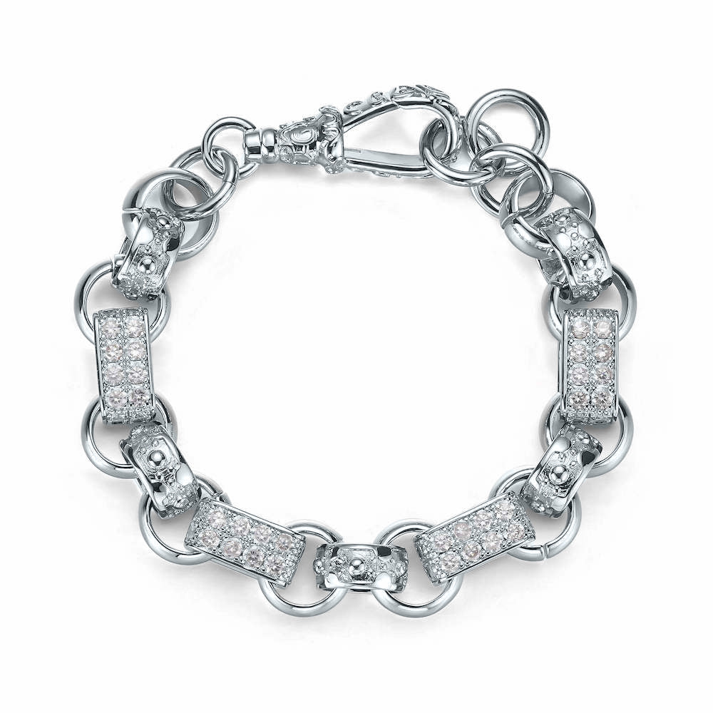 New 13mm Silver-Filled Gypsy Belcher Bracelet with Albert Clasp - 8 Inch